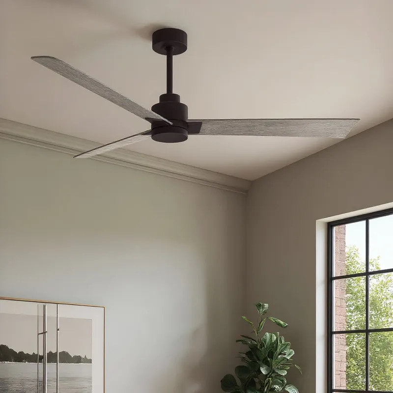 UMC9035 Contemporary Indoor/Outdoor Ceiling Fan, 8" (Plus Downrod) H x 56" W x 56" D, Textured Bronze Finish, Drifthelm Collection — Urban Ambiance LED Lighting Controls 34.8W 