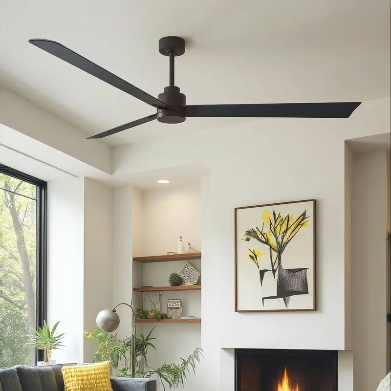 UMC9034 Modern Indoor/Outdoor Ceiling Fan, 8" (Plus Downrod) H x 72" W x 72" D, Textured Bronze Finish, Drifthelm Collection — Urban Ambiance LED Lighting Controls 34.4W 
