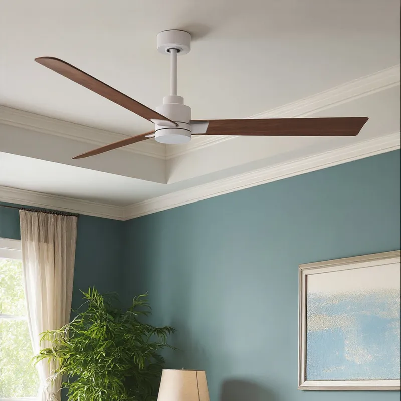 UMC9032 Modern Indoor/Outdoor Ceiling Fan, 8" (Plus Downrod) H x 56" W x 56" D, Matte White Finish, Drifthelm Collection — Urban Ambiance LED Lighting Controls 34.8W 