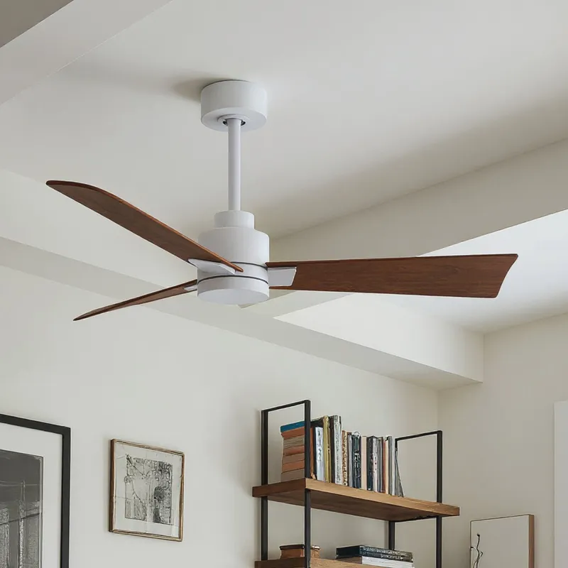 UMC9031 Scandinavian Indoor/Outdoor Ceiling Fan, 8" (Plus Downrod) H x 42" W x 42" D, Matte White Finish, Drifthelm Collection — Urban Ambiance LED Lighting Controls 36.0W 