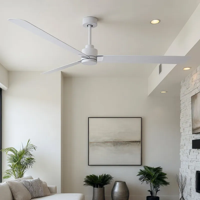 UMC9030 Minimalist Indoor/Outdoor Ceiling Fan, 8" (Plus Downrod) H x 72" W x 72" D, Matte White Finish, Drifthelm Collection — Urban Ambiance LED Lighting Controls 34.4W 