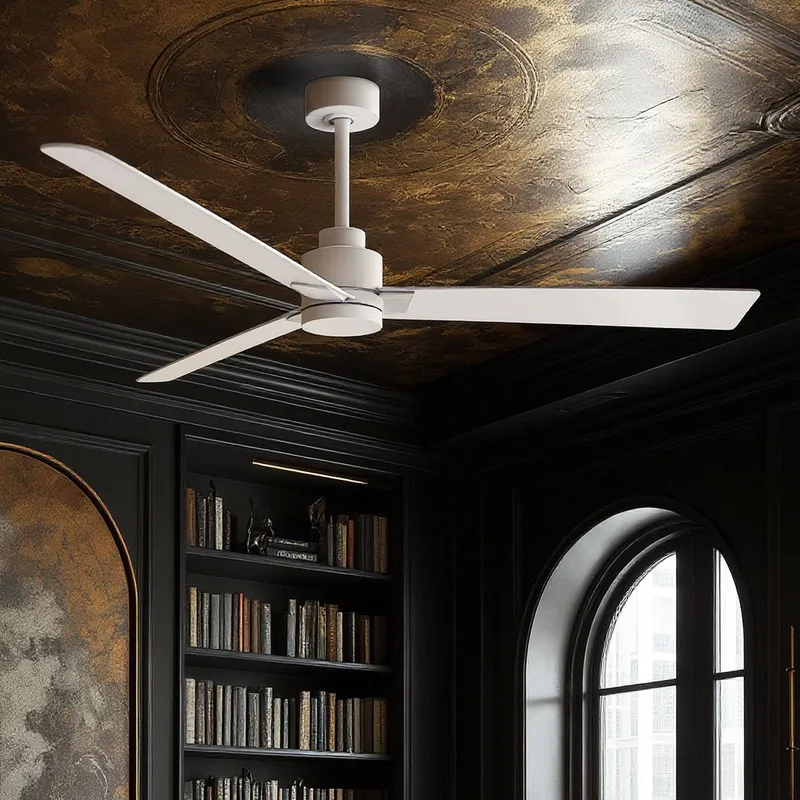 UMC9029 Modern Indoor/Outdoor Ceiling Fan, 8" (Plus Downrod) H x 56" W x 56" D, Matte White Finish, Drifthelm Collection — Urban Ambiance LED Lighting Controls 34.8W 