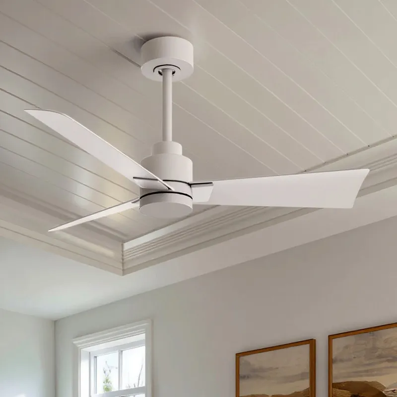 UMC9028 Modern Indoor/Outdoor Ceiling Fan, 8" (Plus Downrod) H x 42" W x 42" D, Matte White Finish, Drifthelm Collection — Urban Ambiance LED Lighting Controls 36.0W 
