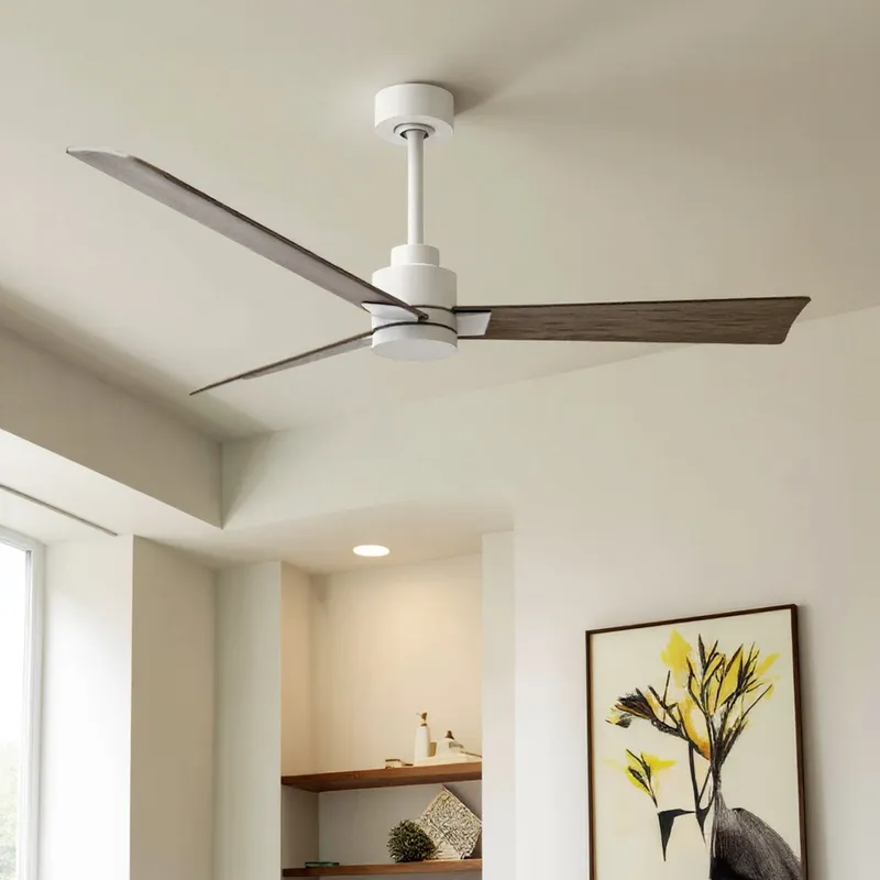 UMC9027 Modern Indoor/Outdoor Ceiling Fan, 8" (Plus Downrod) H x 56" W x 56" D, Matte White Finish, Drifthelm Collection — Urban Ambiance LED Lighting Controls 34.8W 
