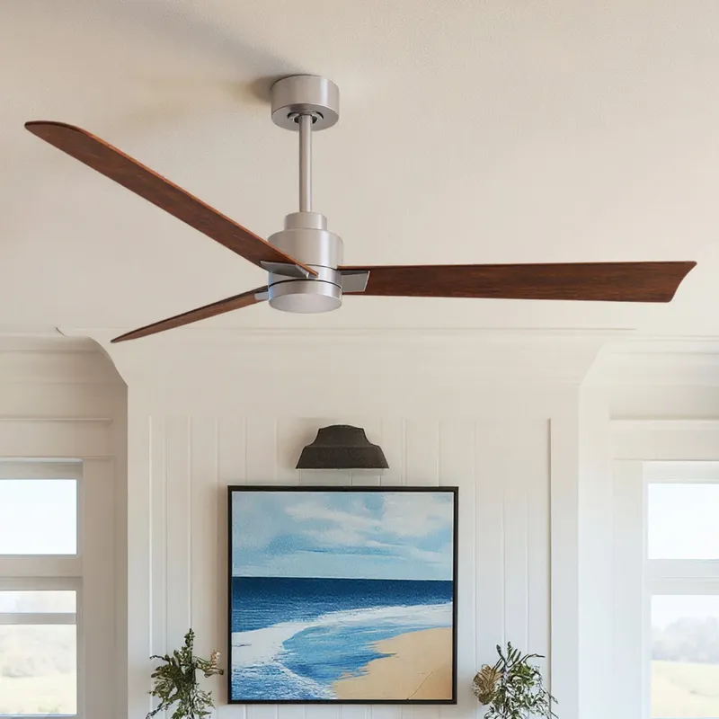 UMC9024 Scandinavian Indoor/Outdoor Ceiling Fan, 8" (Plus Downrod) H x 56" W x 56" D, Brushed Nickel Finish, Drifthelm Collection — Urban Ambiance LED Lighting Controls 34.8W 
