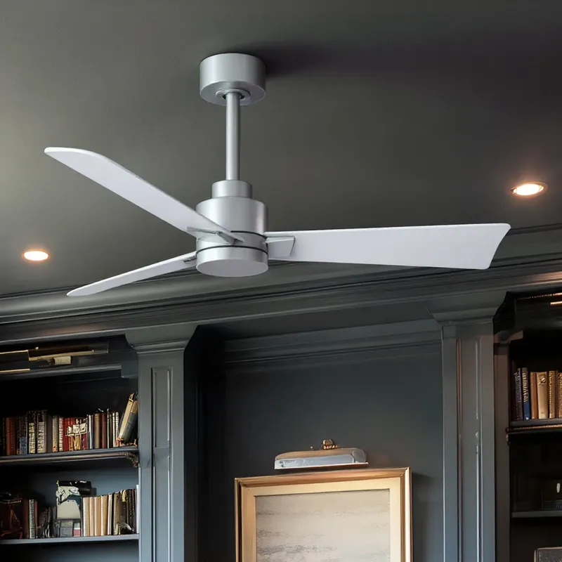UMC9021 Modern Indoor/Outdoor Ceiling Fan, 8" (Plus Downrod) H x 42" W x 42" D, Brushed Nickel Finish, Drifthelm Collection — Urban Ambiance LED Lighting Controls 36.0W 