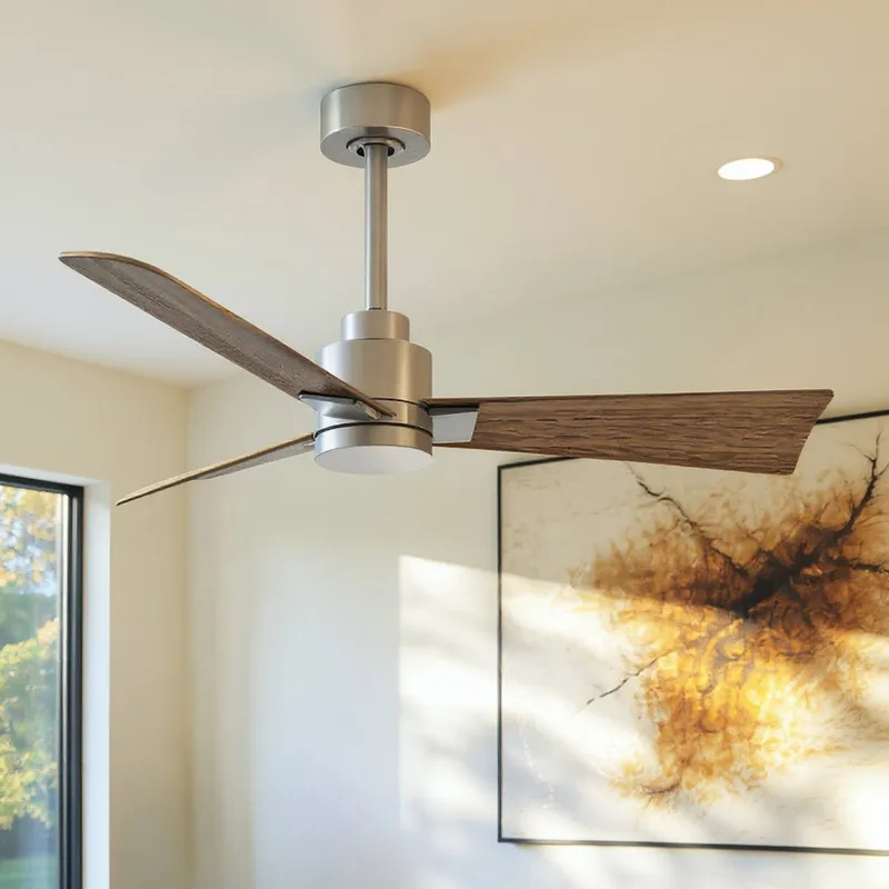 UMC9020 Scandinavian Indoor/Outdoor Ceiling Fan, 8" (Plus Downrod) H x 42" W x 42" D, Brushed Nickel Finish, Drifthelm Collection — Urban Ambiance LED Lighting Controls 36.0W 