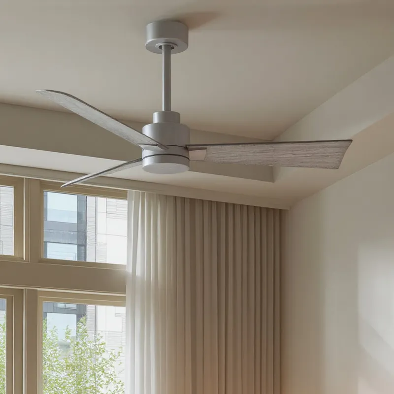 UMC9018 Modern Indoor/Outdoor Ceiling Fan, 8" (Plus Downrod) H x 42" W x 42" D, Brushed Nickel Finish, Drifthelm Collection — Urban Ambiance LED Lighting Controls 36.0W 