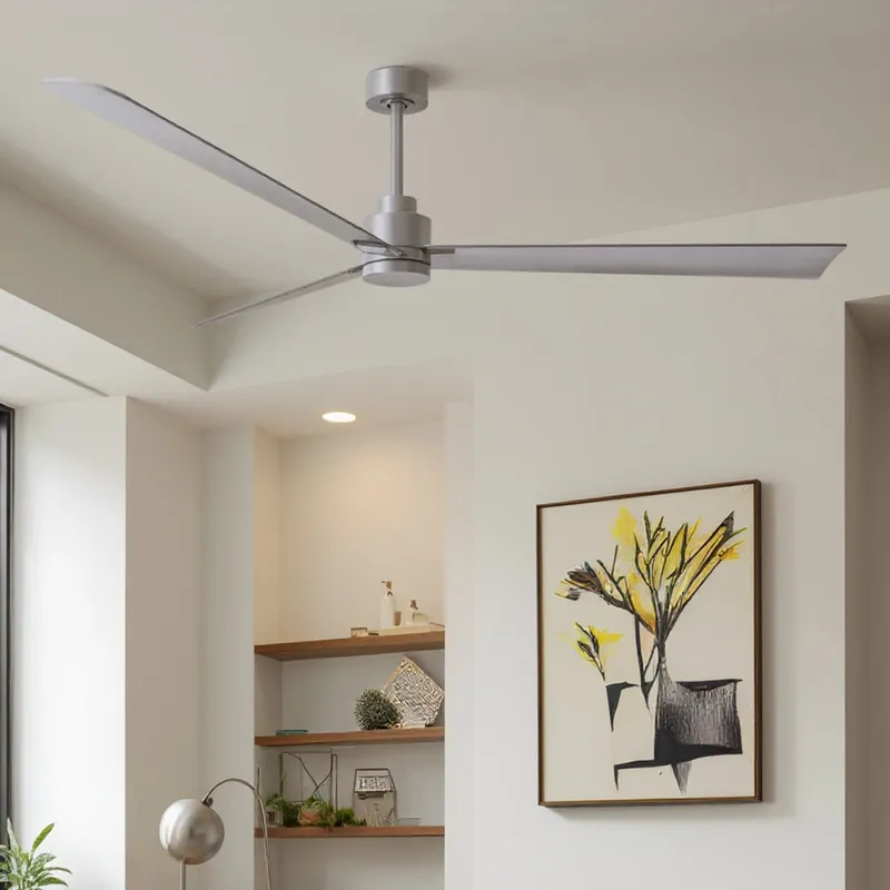 UMC9017 Modern Indoor/Outdoor Ceiling Fan, 8" (Plus Downrod) H x 72" W x 72" D, Brushed Nickel Finish, Drifthelm Collection — Urban Ambiance LED Lighting Controls 34.4W 