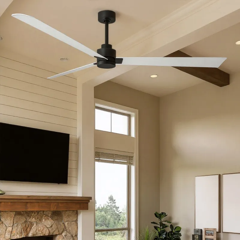 UMC9013 Industrial Indoor/Outdoor Ceiling Fan, 8" (Plus Downrod) H x 72" W x 72" D, Matte Black Finish, Drifthelm Collection — Urban Ambiance LED Lighting Controls 34.4W 