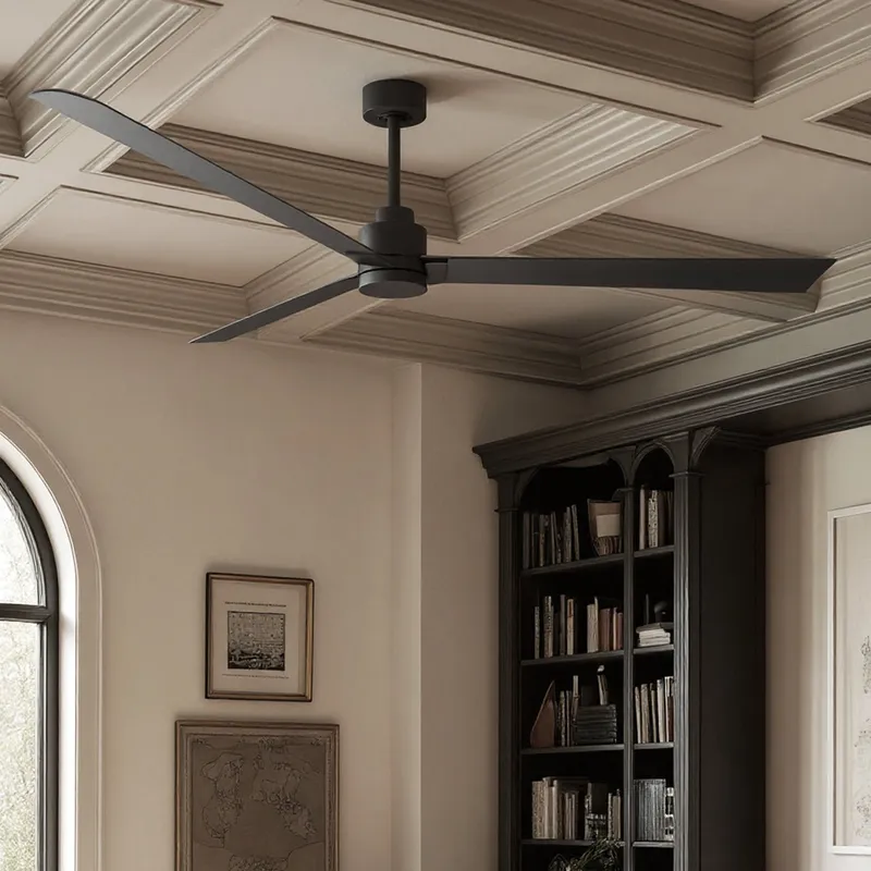 UMC9012 Scandinavian Indoor/Outdoor Ceiling Fan, 8" (Plus Downrod) H x 72" W x 72" D, Matte Black Finish, Drifthelm Collection — Urban Ambiance LED Lighting Controls 34.4W 