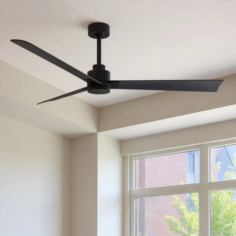 UMC9011 Minimalist Indoor/Outdoor Ceiling Fan, 8" (Plus Downrod) H x 56" W x 56" D, Matte Black Finish, Drifthelm Collection — Urban Ambiance LED Lighting Controls 34.8W 
