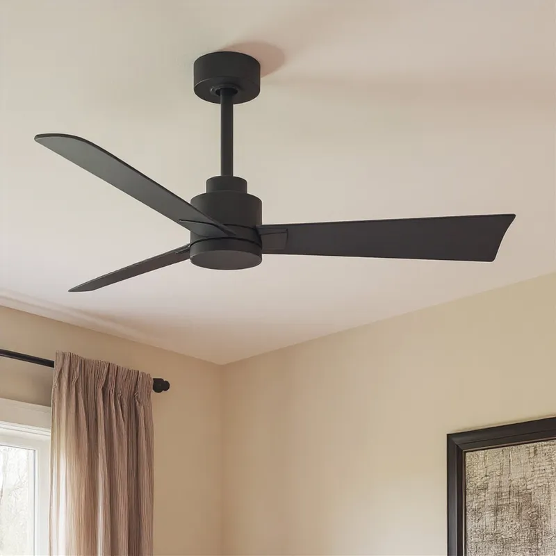 UMC9010 Modern Indoor/Outdoor Ceiling Fan, 8" (Plus Downrod) H x 42" W x 42" D, Matte Black Finish, Drifthelm Collection — Urban Ambiance LED Lighting Controls 36.0W 