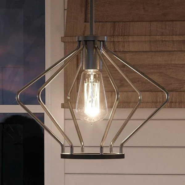 UHP2495 Mid-Century Modern Industrial Pendant, 9-5/8"H x 13"W, Brushed Nickel Finish, Palma Collection — Urban Ambiance LED Landscape Lights  3000K
