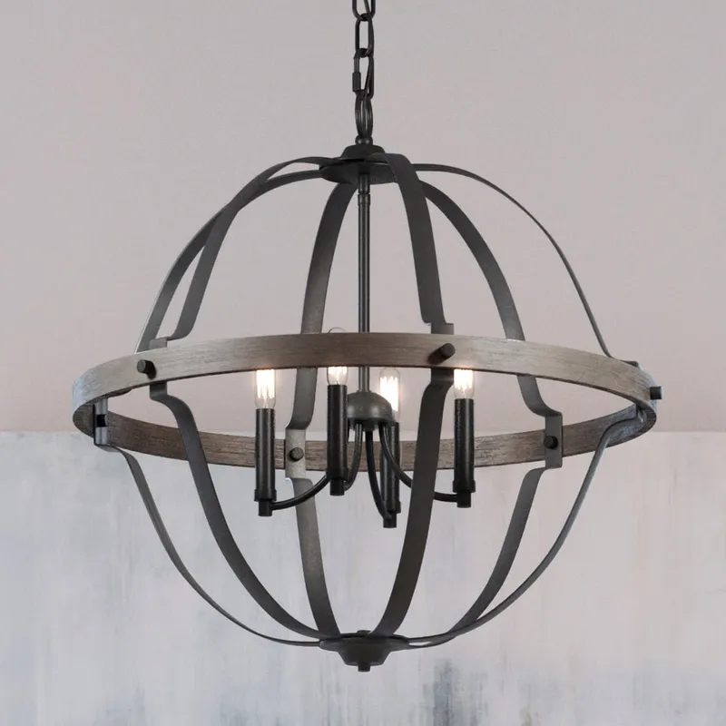 UHP3930 Farmhouse Chandelier 26.875''H x 25.5''W, Midnight Black Finish, Maryborough Collection — Urban Ambiance LED Landscape Lights 60.0W 3000K