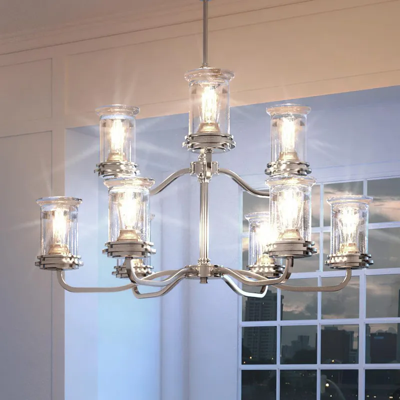 UHP3800 French Rustic Chandelier, 31.625"H x 34.125"W, Brushed Nickel Finish, Missoula Collection — Urban Ambiance LED Landscape Lights  3000K