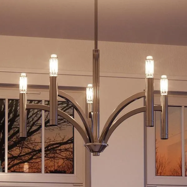 UHP2274 Modern Modern Chandelier, 15-5/8"H x 25"W, Polished Nickel Finish, Bradford Collection — Urban Ambiance LED Landscape Lights  3000K