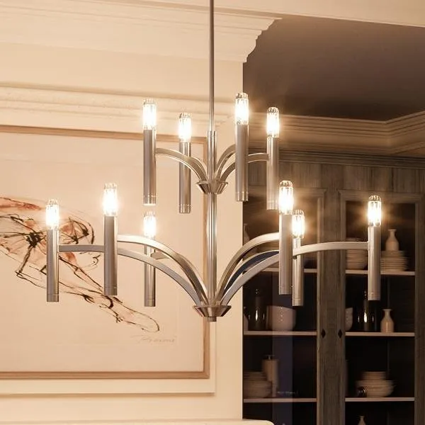 UHP2276 Modern Modern Chandelier, 21-3/4"H x 32"W, Polished Nickel Finish, Bradford Collection — Urban Ambiance LED Landscape Lights  3000K