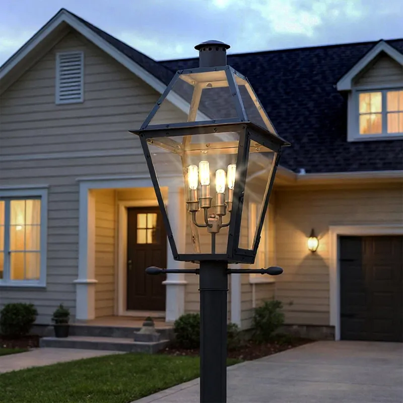UQL10195 English Country Outdoor Post Light, 26.00''H x 17.00''W x 13.50''Dep, Earth Black Finish, Paris Collection, Marine-Grade Construction — Urban Ambiance LED Lighting Controls 60.0W 3000K