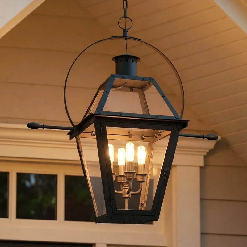 UQL10191 English Country Outdoor Pendant, 29.50''H x 27.50''W x 13.50''Dep, Earth Black Finish, Paris Collection, Marine-Grade Construction — Urban Ambiance LED Landscape Lights 60.0W 3000K
