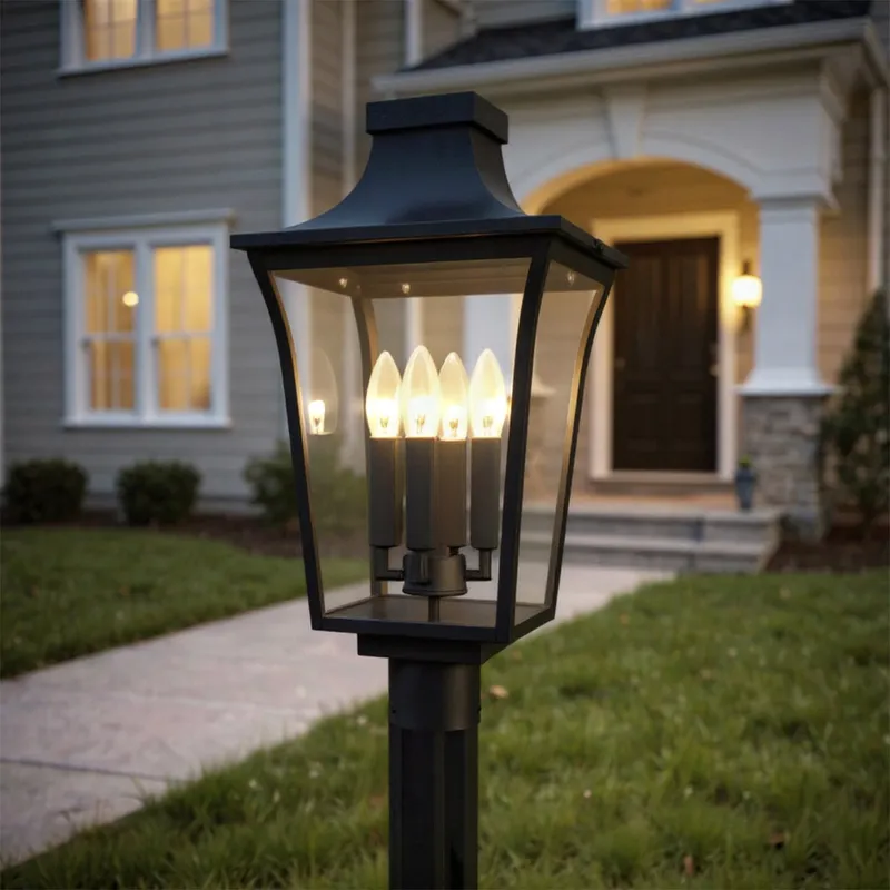 UQL10174 English Country Outdoor Post Light, 21.50''H x 10.00''W x 10.00''Dep, Earth Black Finish, Biloxi Collection — Urban Ambiance LED Lighting Controls 60.0W 3000K
