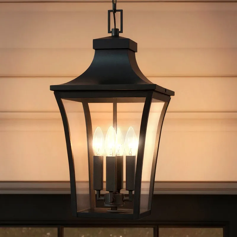 UQL10170 English Country Outdoor Pendant, 21.00''H x 10.00''W x 10.00''Dep, Earth Black Finish, Biloxi Collection — Urban Ambiance LED Landscape Lights 60.0W 3000K