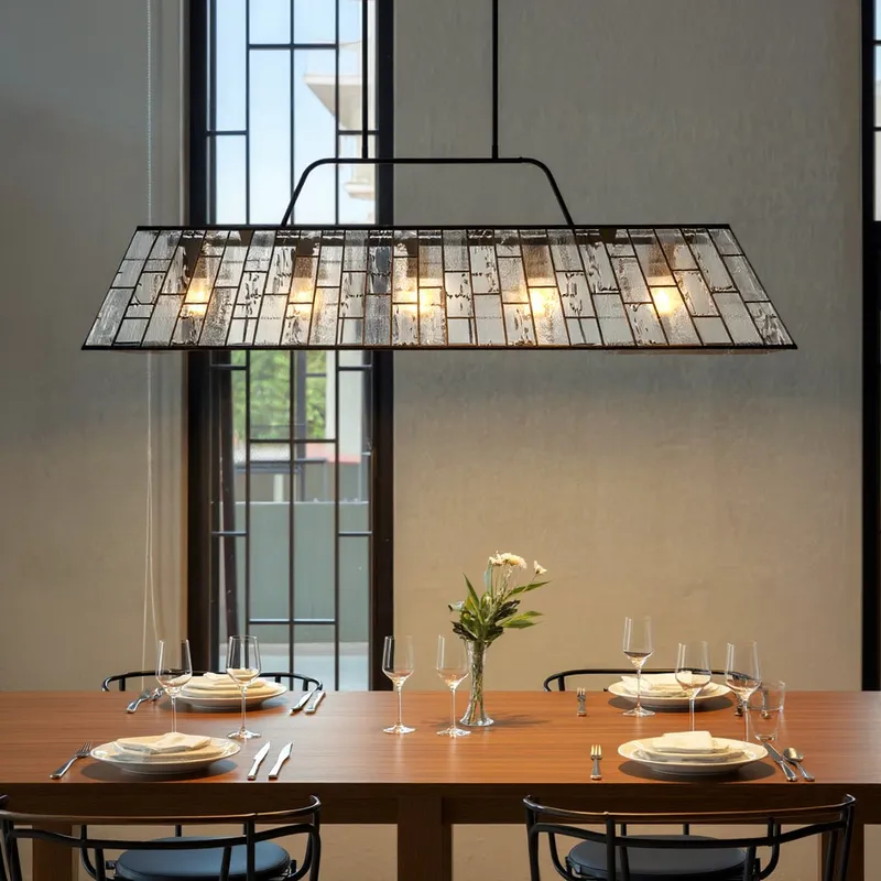UQL6386 Luxe Industrial Indoor Chandelier, 14.75''H x 48.00''W x 12.00''Dep, Matte Black Finish, Lacey Collection — Urban Ambiance LED Linear Lights 100.0W 3000K