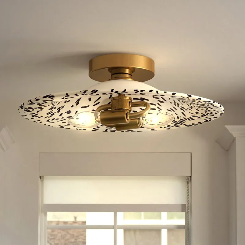 UQL6382 Mid Century Modern Indoor Ceiling Light, 5.25''H x 15.75''W x 15.75''Dep, Light Gold Finish, Lacey Collection — Urban Ambiance LED Post Top Lights 60.0W 3000K