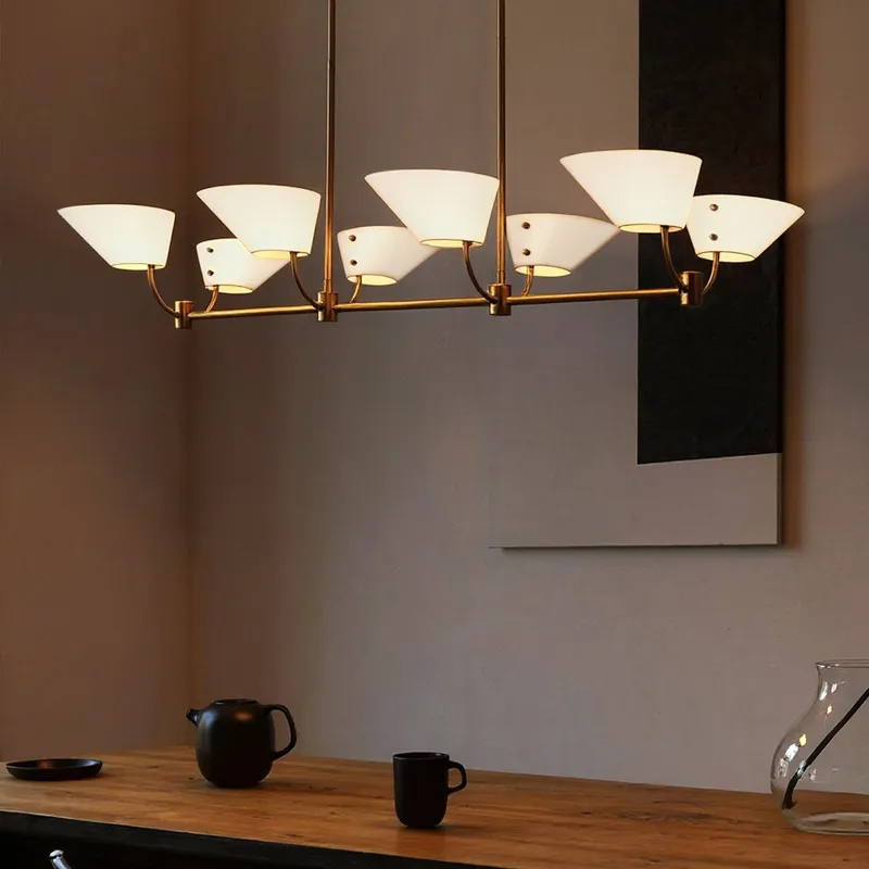 UQL6361 Modern Indoor Chandelier, 6.50''H x 42.00''W x 21.00''Dep, Brushed Gold Finish, Draper Collection — Urban Ambiance LED Linear Lights 40.0W 3000K