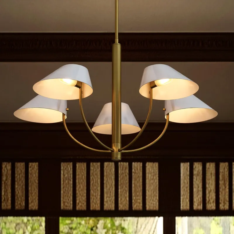 UQL6360 Modern Indoor Chandelier, 16.25''H x 28.00''W x 28.00''Dep, Brushed Gold Finish, Draper Collection — Urban Ambiance LED Landscape Lights 40.0W 3000K