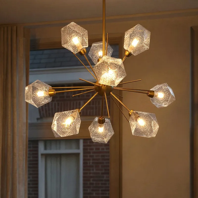 UQL6341 Luxe Industrial Indoor Chandelier, 18.75''H x 30.00''W x 30.00''Dep, Brushed Gold Finish, Elmhurst Collection — Urban Ambiance LED Landscape Lights 40.0W 3000K