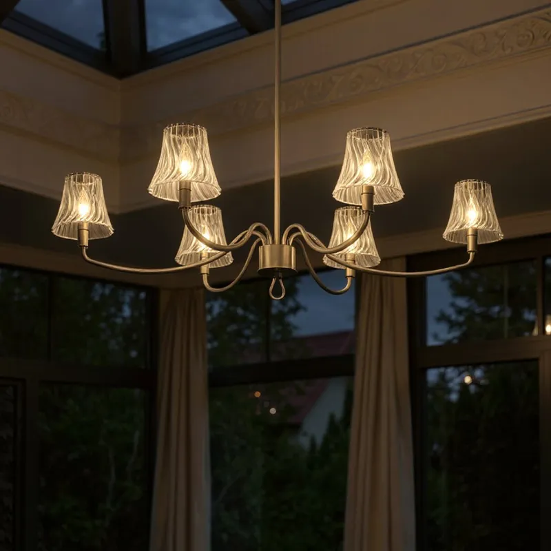UQL6236 Traditional Indoor Chandelier, 12.00''H x 44.00''W x 26.25''Dep, Brushed Nickel Finish, Parker Collection — Urban Ambiance LED Landscape Lights 60.0W 3000K