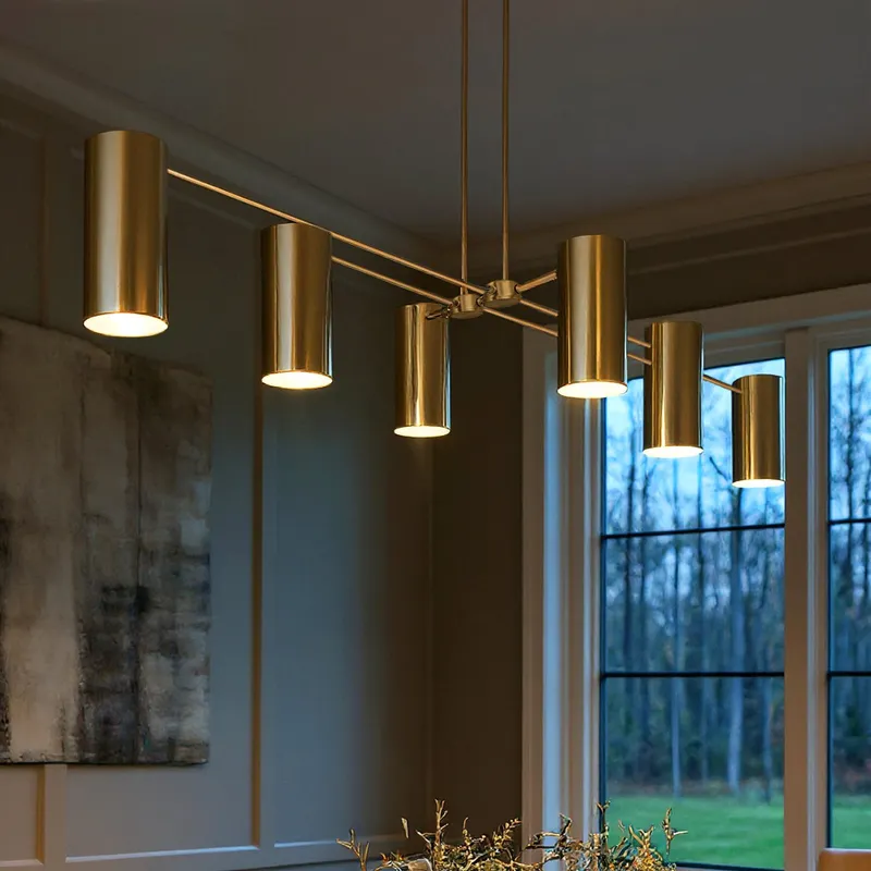 UQL6114 Minimalist Indoor Chandelier, 9.00''H x 50.00''W x 21.00''Dep, Brushed Gold Finish, Glendora Collection — Urban Ambiance LED Linear Lights 100.0W 3000K