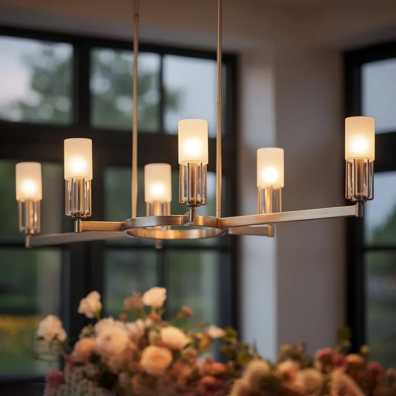 UQL6100 Transitional Indoor Chandelier, 10.25''H x 48.00''W x 18.25''Dep, Brushed Nickel Finish, Bradenton Collection — Urban Ambiance LED Linear Lights 60.0W 3000K
