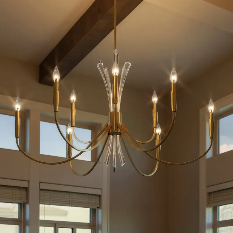 UQL6052 XL Glam Indoor Chandelier, 25.00''H x 40.00''W x 40.00''Dep, Brushed Gold Finish, Wheaton Collection — Urban Ambiance LED Landscape Lights 60.0W 3000K