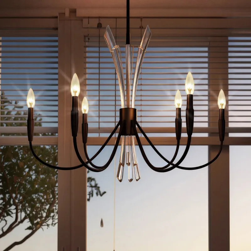 UQL6051 Glam Indoor Chandelier, 24.25''H x 32.00''W x 32.00''Dep, Matte Black Finish, Wheaton Collection — Urban Ambiance LED Landscape Lights 60.0W 3000K