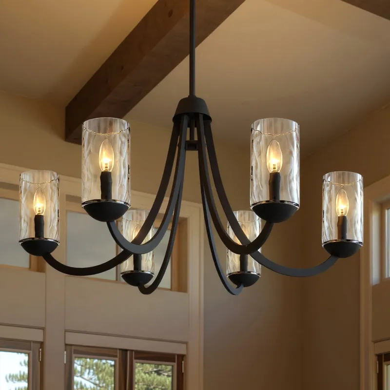 UQL5971 Traditional Indoor Chandelier, 20.00''H x 32.00''W x 32.00''Dep, Matte Black Finish, Shoreline Collection — Urban Ambiance LED Landscape Lights 60.0W 3000K