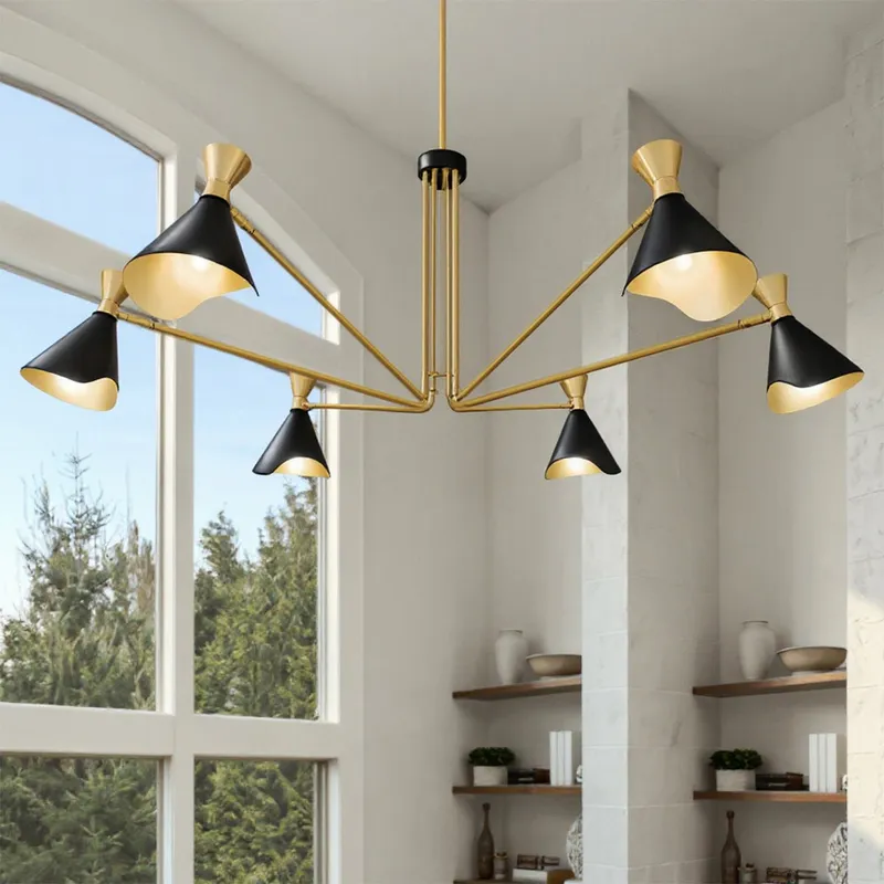 UQL5962 Luxe Industrial Indoor Chandelier, 17.50''H x 52.00''W x 52.00''Dep, Matte Black Finish, Eastvale Collection — Urban Ambiance LED Landscape Lights 60.0W 3000K