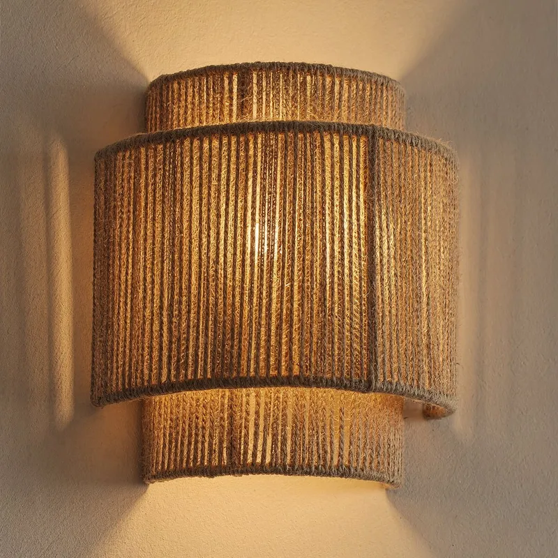 ULB2434 Bohemian Indoor Wall Sconce, 9.1"W x 9.1"D x 9.8"H, Natural Finish, Harbor Collection — Urban Ambiance LED Wall Lights 40.0W 3000K