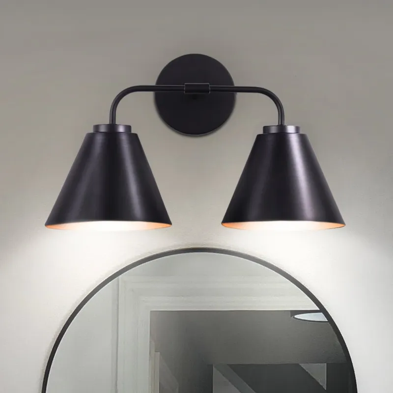 ULB2402 Mid Century Modern Indoor Bath Light, 16"W x 7"D x 10.5"H, Matte Black Finish, Marais Collection — Urban Ambiance LED Linear Lights 60.0W 3000K