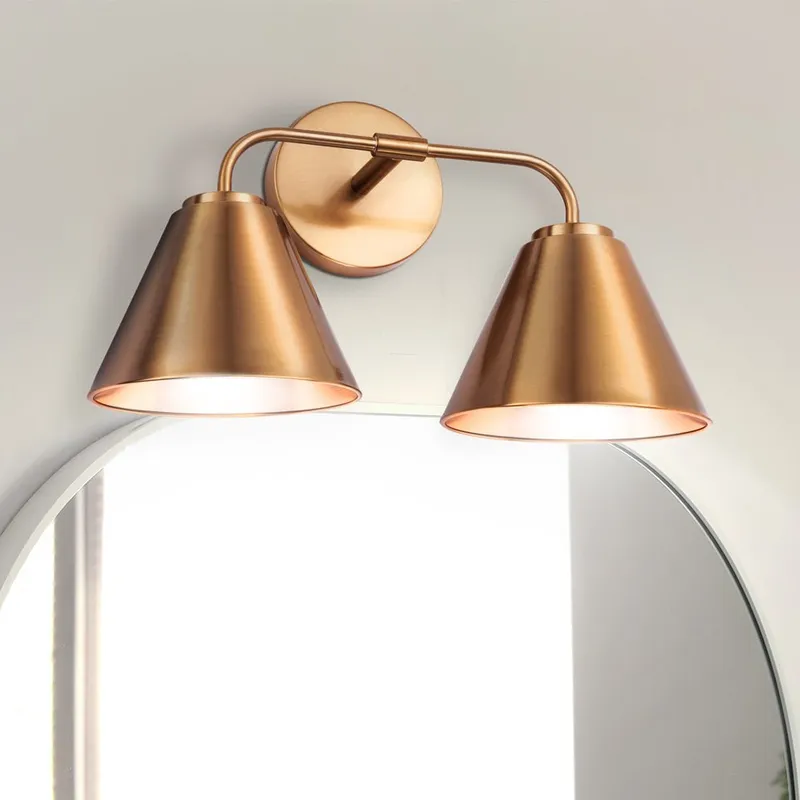 ULB2400 Mid Century Modern Indoor Bath Light, 16"W x 7"D x 10.5"H, Satin Gold Finish, Marais Collection — Urban Ambiance LED Linear Lights 60.0W 3000K