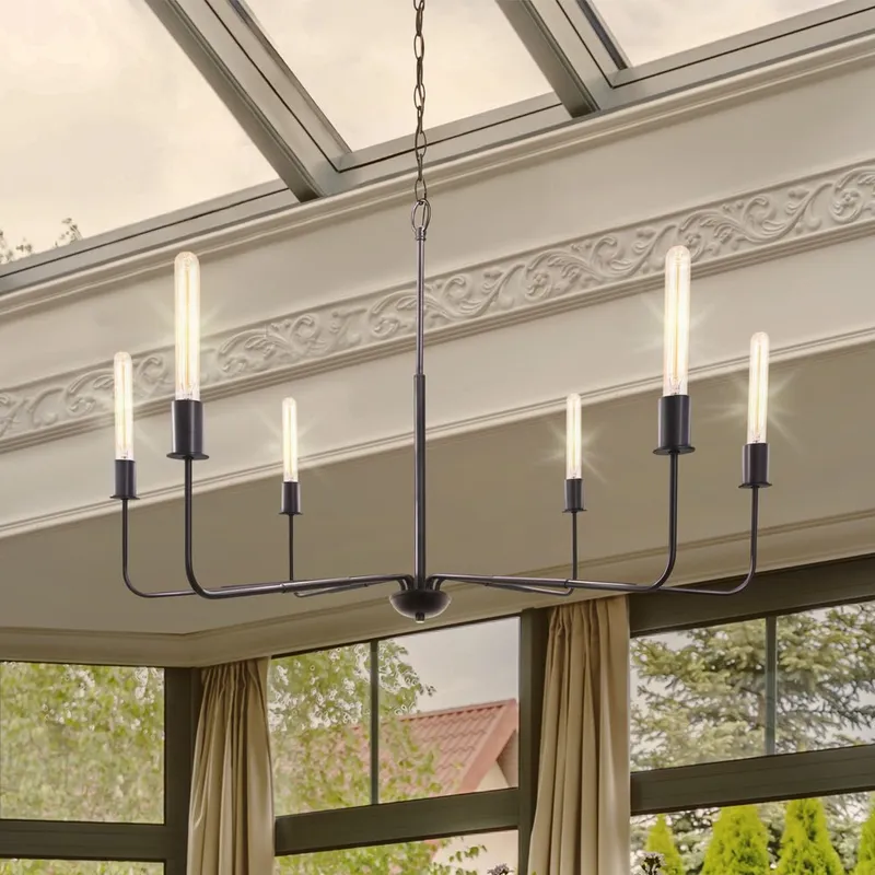 ULB2320 Modern Indoor Chandelier, 42"W x 42"D x 79"H, Matte Black Finish, Clermont Collection — Urban Ambiance LED Landscape Lights 60.0W 3000K