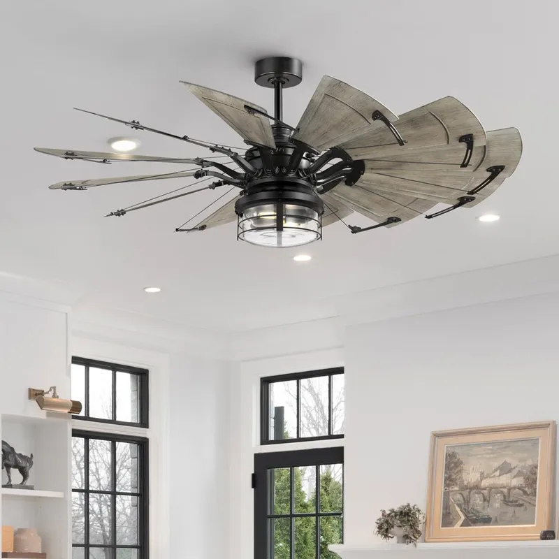 UHP9478 Tuscan Indoor Ceiling Fan, 26-1/4''H x 60"W x 60''D, Matte Black Finish, Saybrook Collection — Urban Ambiance LED Post Top Lights 7.0W 3000K