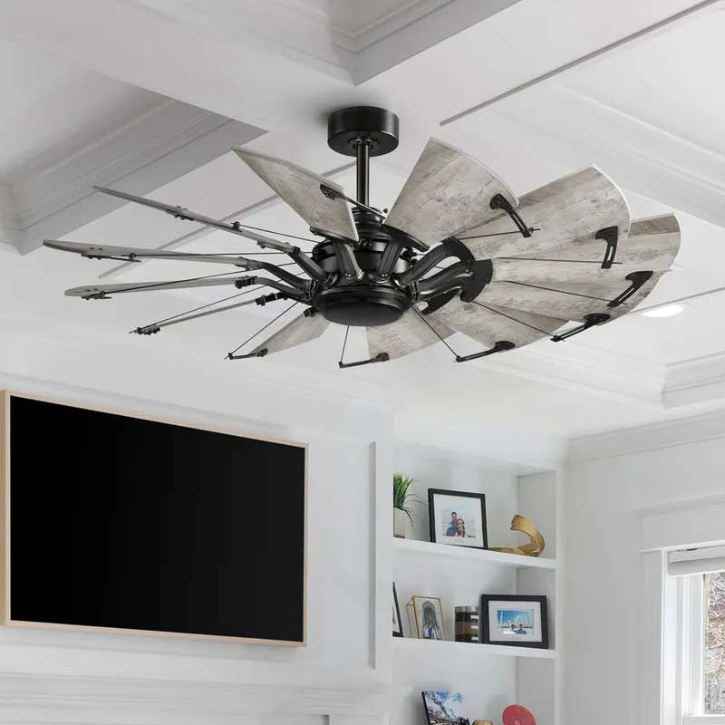 UHP9470 Tuscan Indoor Ceiling Fan, 17-3/8''H x 52"W x 52''D, Matte Black Finish, Saybrook Collection — Urban Ambiance LED Lighting Accessories  3000K