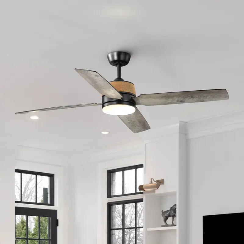 UHP9452 Modern Farmhouse Indoor Ceiling Fan, 15-1/2''H x 56"W x 56''D, Matte Black Finish, Ankara Collection — Urban Ambiance LED Post Top Lights 18.0W 3000K