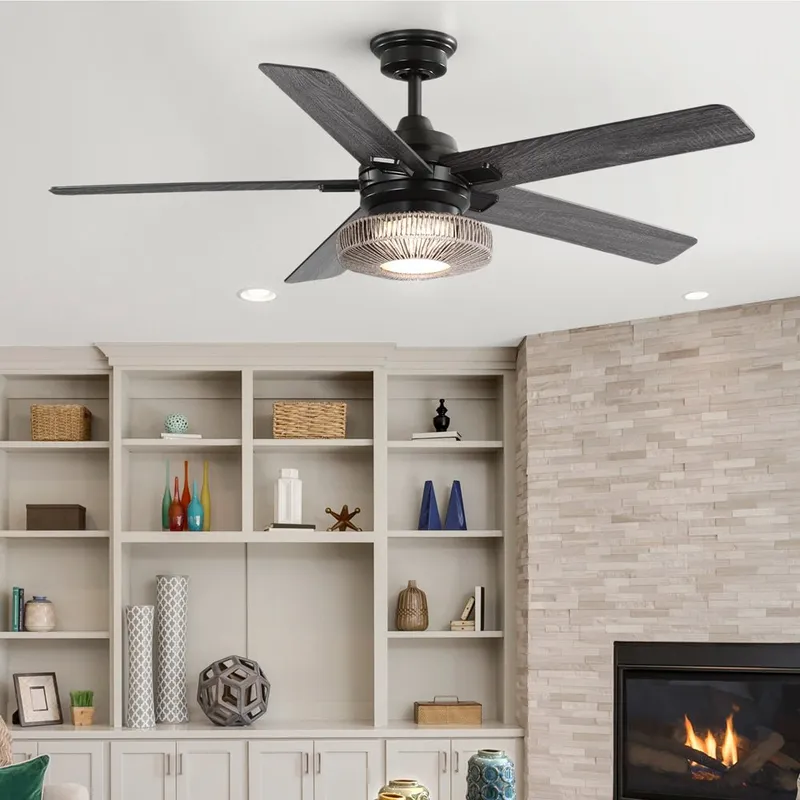 UHP9441 Coastal Indoor Ceiling Fan, 16''H x 52"W x 52''D, Matte Black Finish, Hagen Collection — Urban Ambiance LED Post Top Lights 18.0W 3000K
