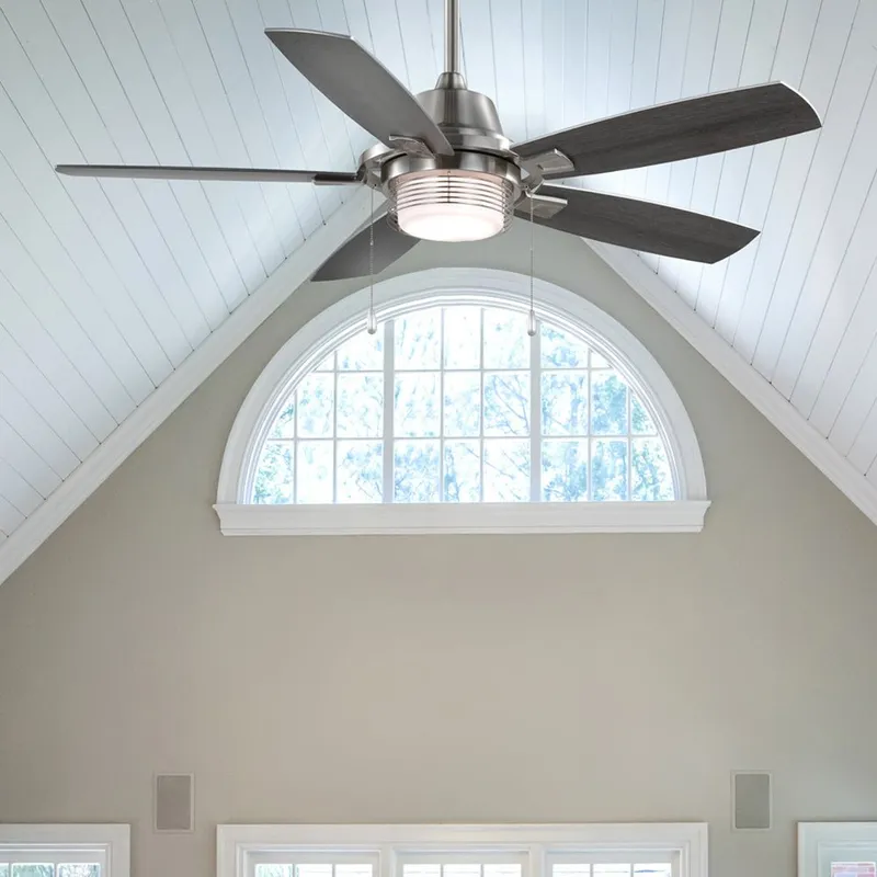 UHP9420 Transitional Indoor Ceiling Fan, 15''H x 52"W x 52''D, Brushed Nickel Finish, Luxembourg Collection — Urban Ambiance LED Post Top Lights 6.5W 3000K