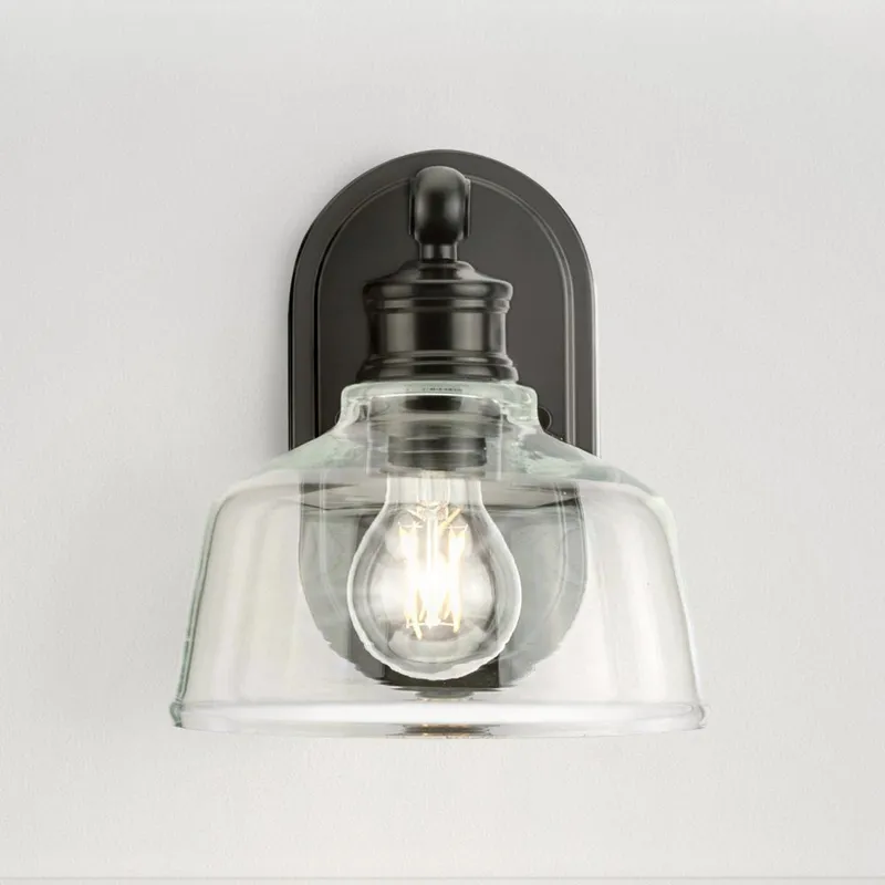 UHP4872 Vintage Indoor Bath Light, 8''H x 9"W x 7-5/8''D, Matte Black Finish, Lubbock Collection — Urban Ambiance LED Smart & Connected Lighting 60.0W 3000K