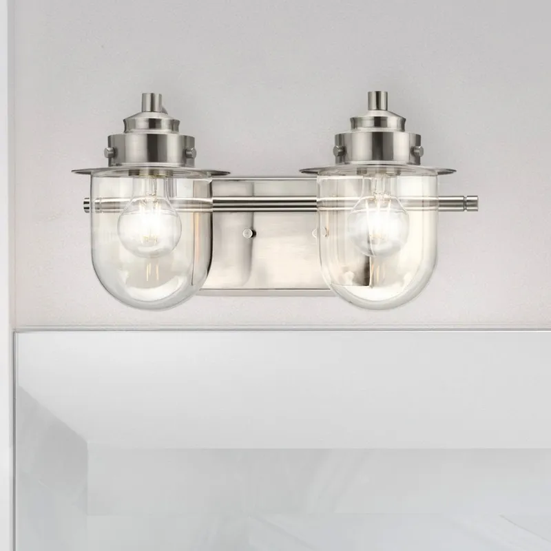 UHP4743 Nautical Indoor Bath Light, 8''H x 7-1/2"W x 15-1/2''D, Brushed Nickel Finish, Napoleon Collection — Urban Ambiance LED Smart & Connected Lighting 60.0W 3000K