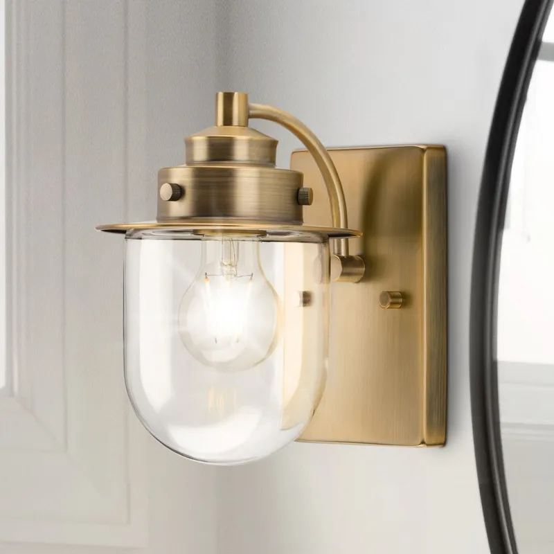 UHP4741 Nautical Indoor Bath Light, 8''H x 7-1/2"W x 5-7/8''D, Vintage Brass Finish, Napoleon Collection — Urban Ambiance LED Smart & Connected Lighting 60.0W 3000K